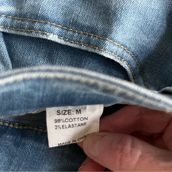 Raw Hem Medium Wash Distressed Ripped Hole Boyfriend Denim Jeans - Picture 11 of 12